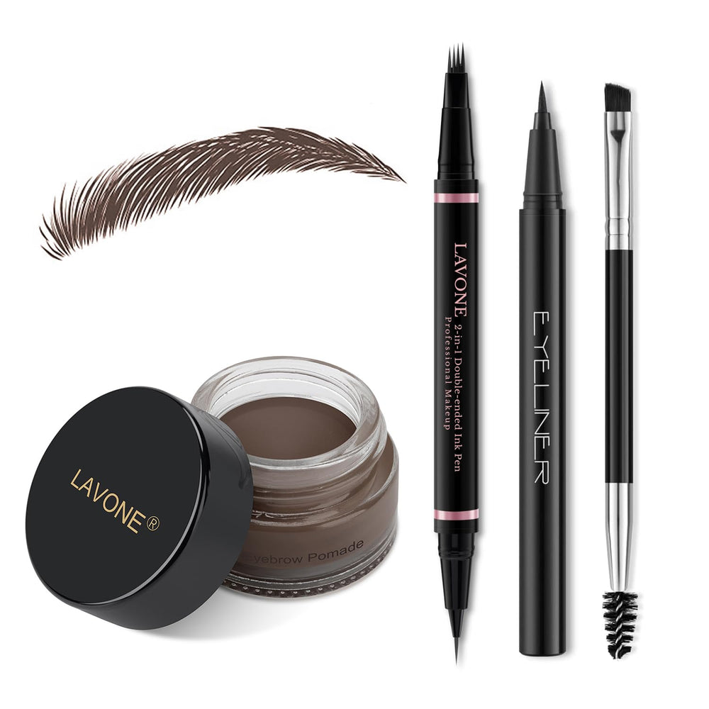 LAVONE Eyebrow Pen application shows precise, hair-like strokes for natural-looking brows.