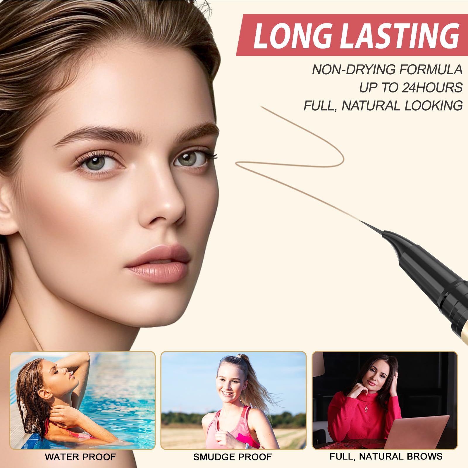 LAVONE Eyebrow Pen long-lasting color maintains brow fullness throughout the day.