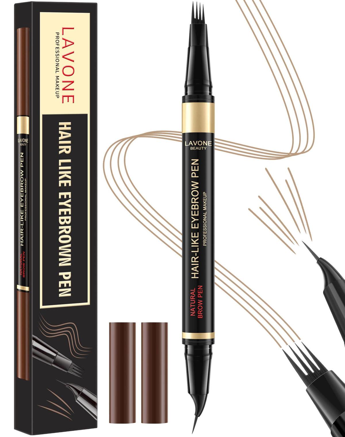 LAVONE Eyebrow Pen with microblading-tip creates natural hair-like strokes for fuller brows.
