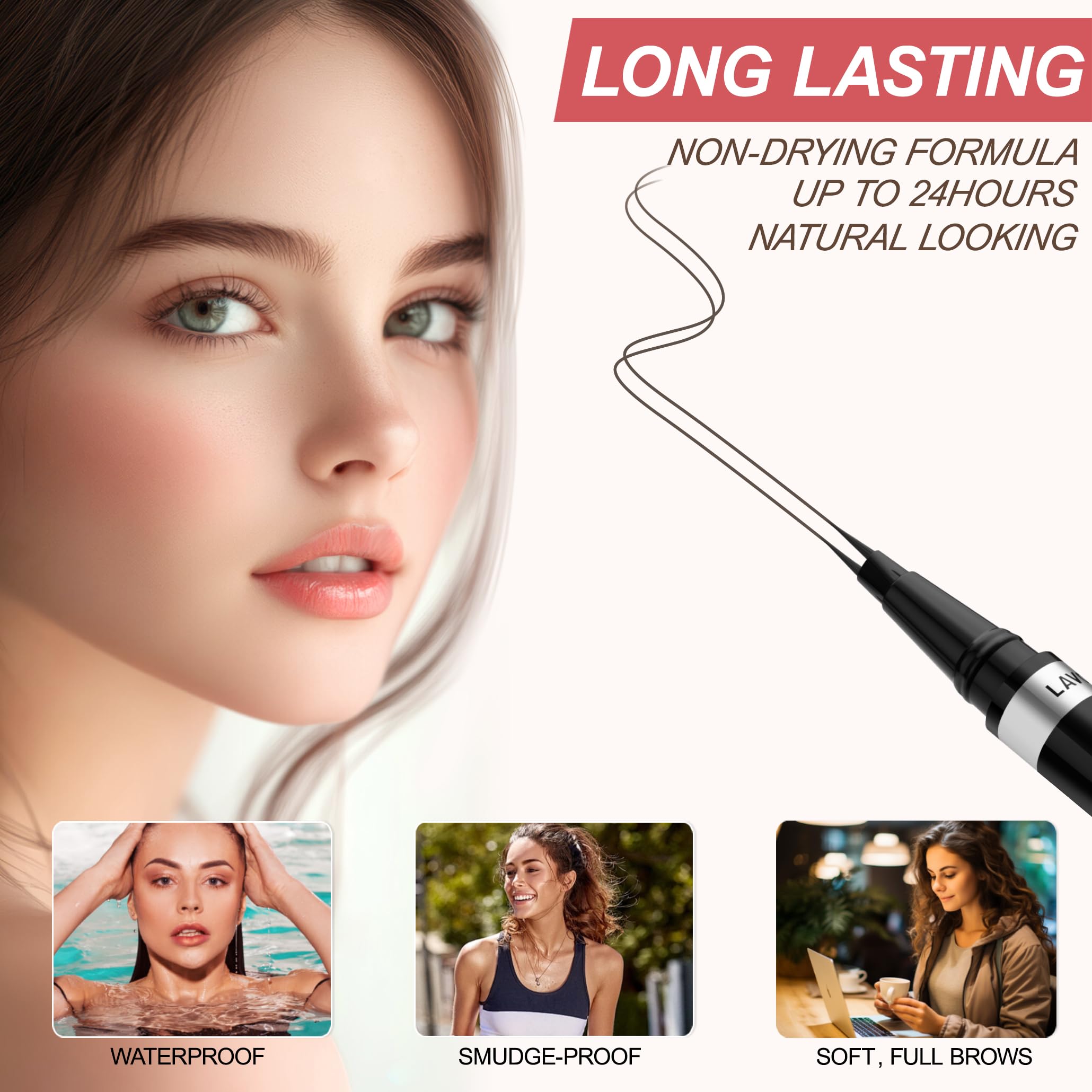 LAVONE waterproof formula keeps brows in place through heat and humidity.