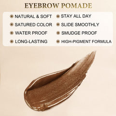 LAVONE eyebrow pomade in use with precise brush delivering even pigment on brows.
