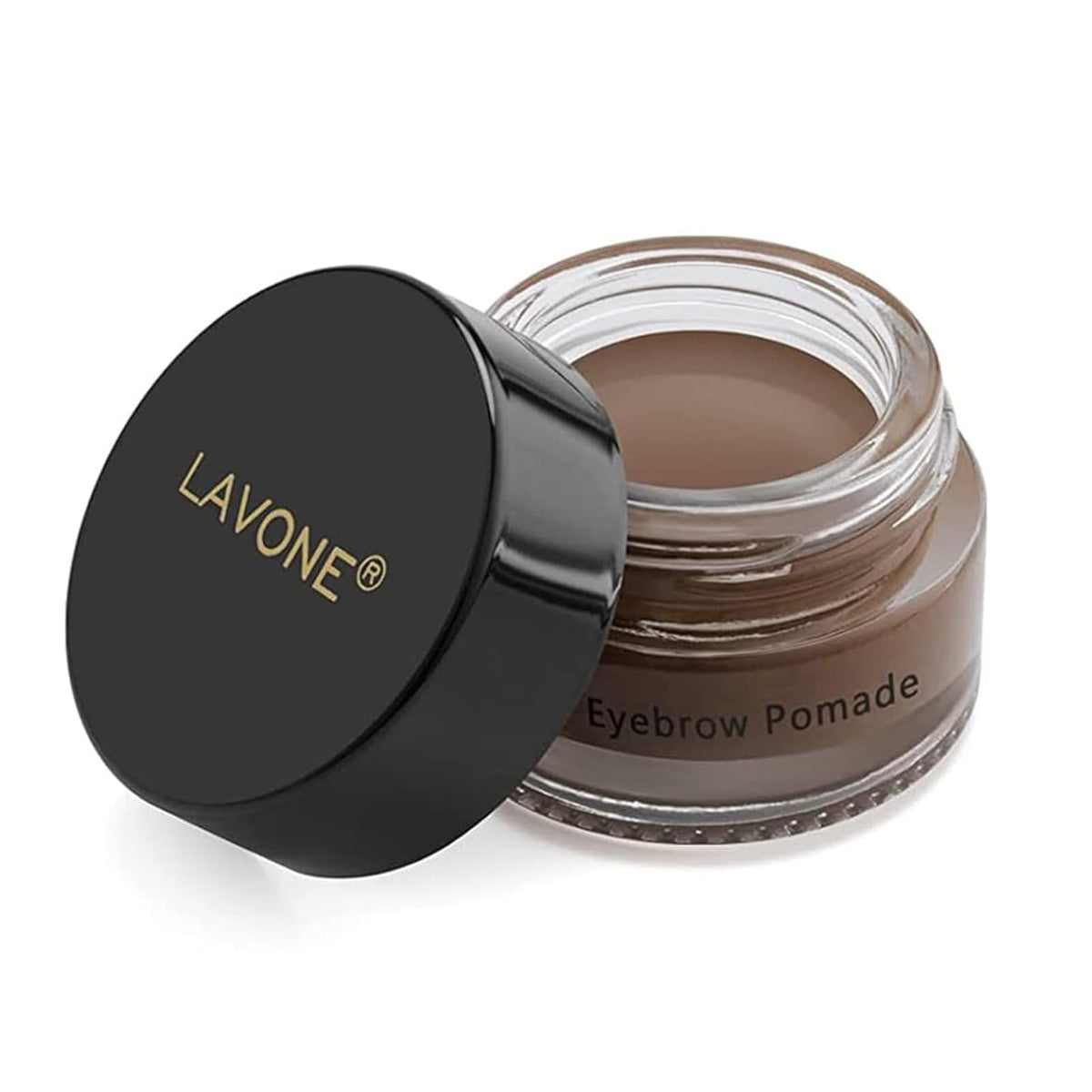 LAVONE Eyebrow Pomade jar closeup showing waterproof, long lasting hold