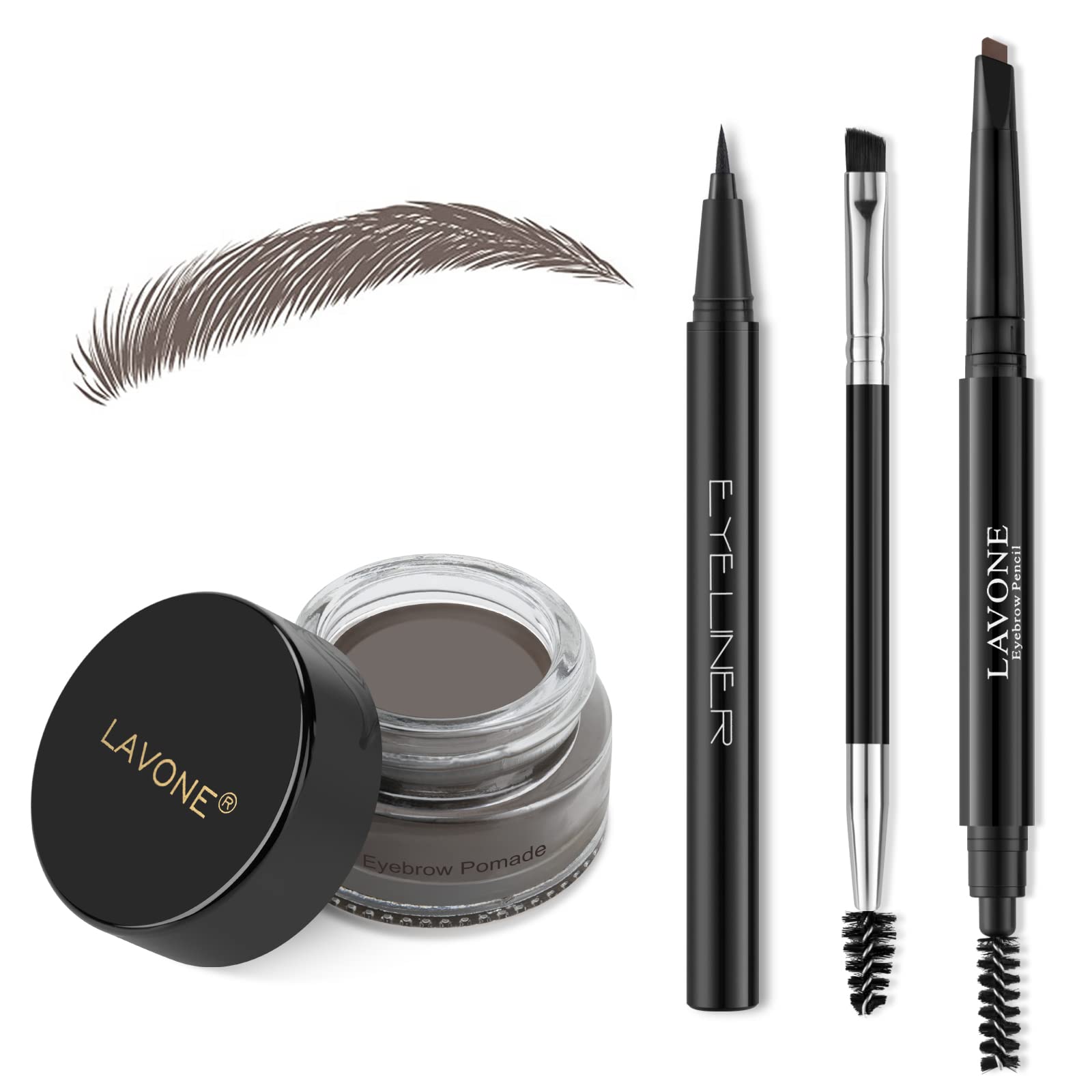 LAVONE eyebrow stamp kit close-up showing ebony pomade for defined brows