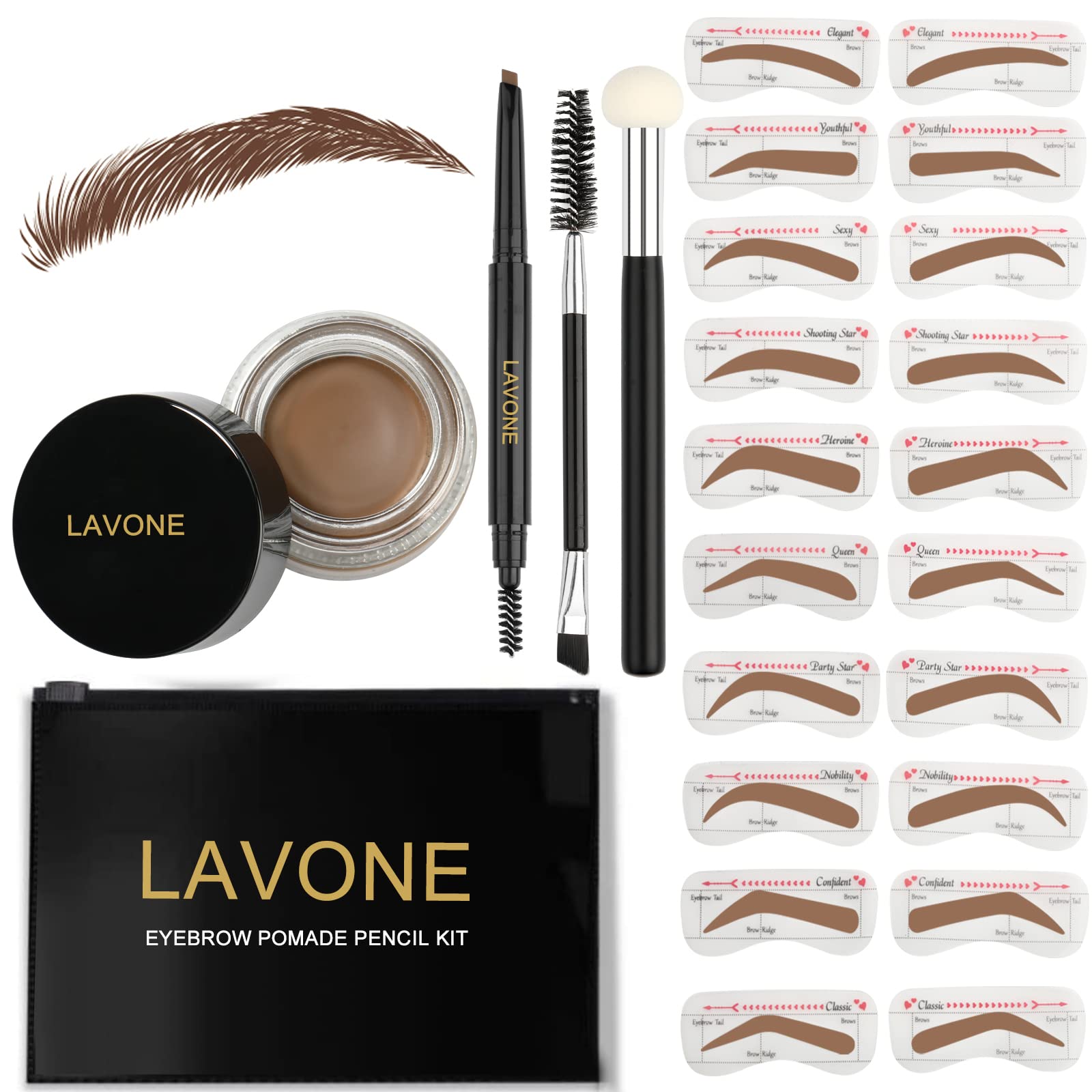 LAVONE eyebrow stamp kit for quick, precise brow definition.
