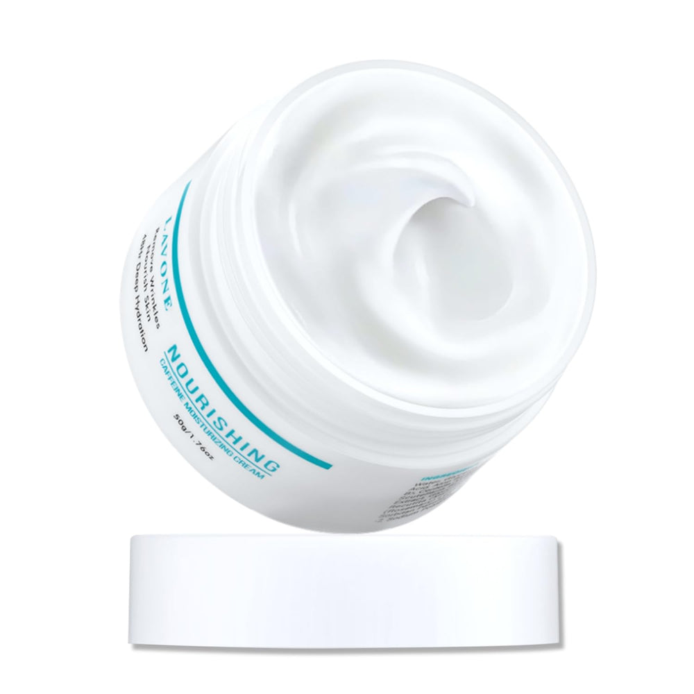 LAVONE Face Moisturizer jar closeup showing hydrated skin for daily use