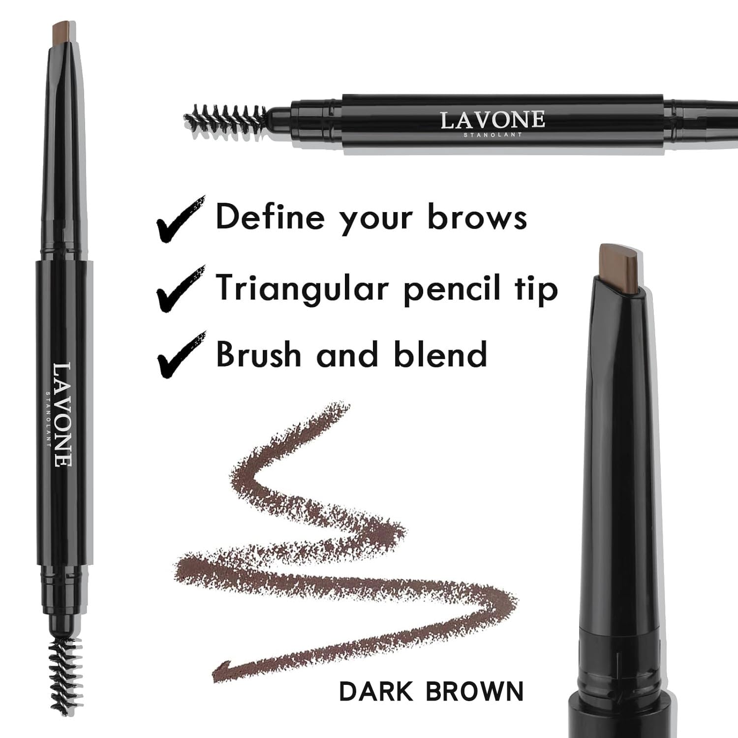 LAVONE dual-ended eyebrow brush for shaping and blending