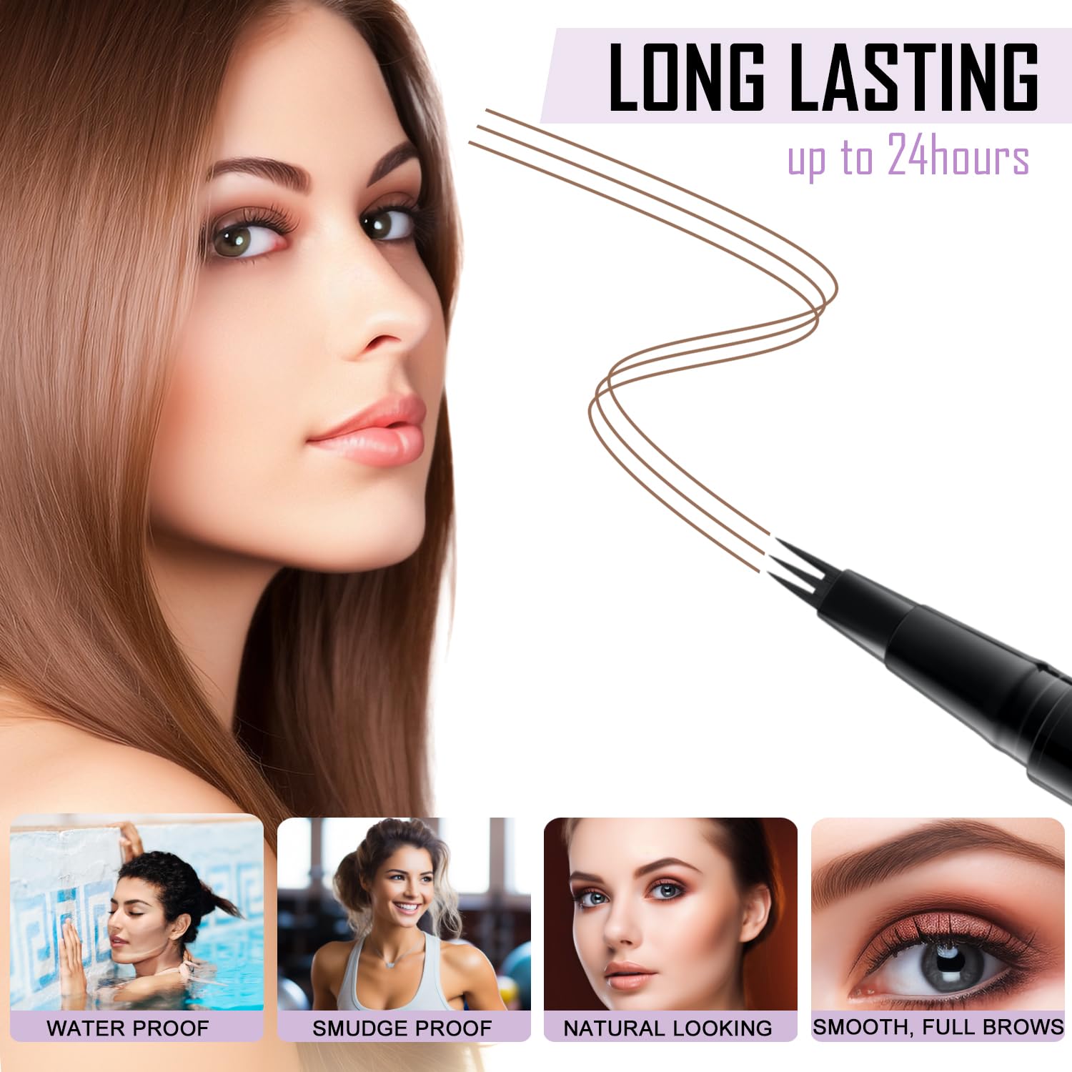LAVONE ultra-precise stroke demo showing fuller brows.
