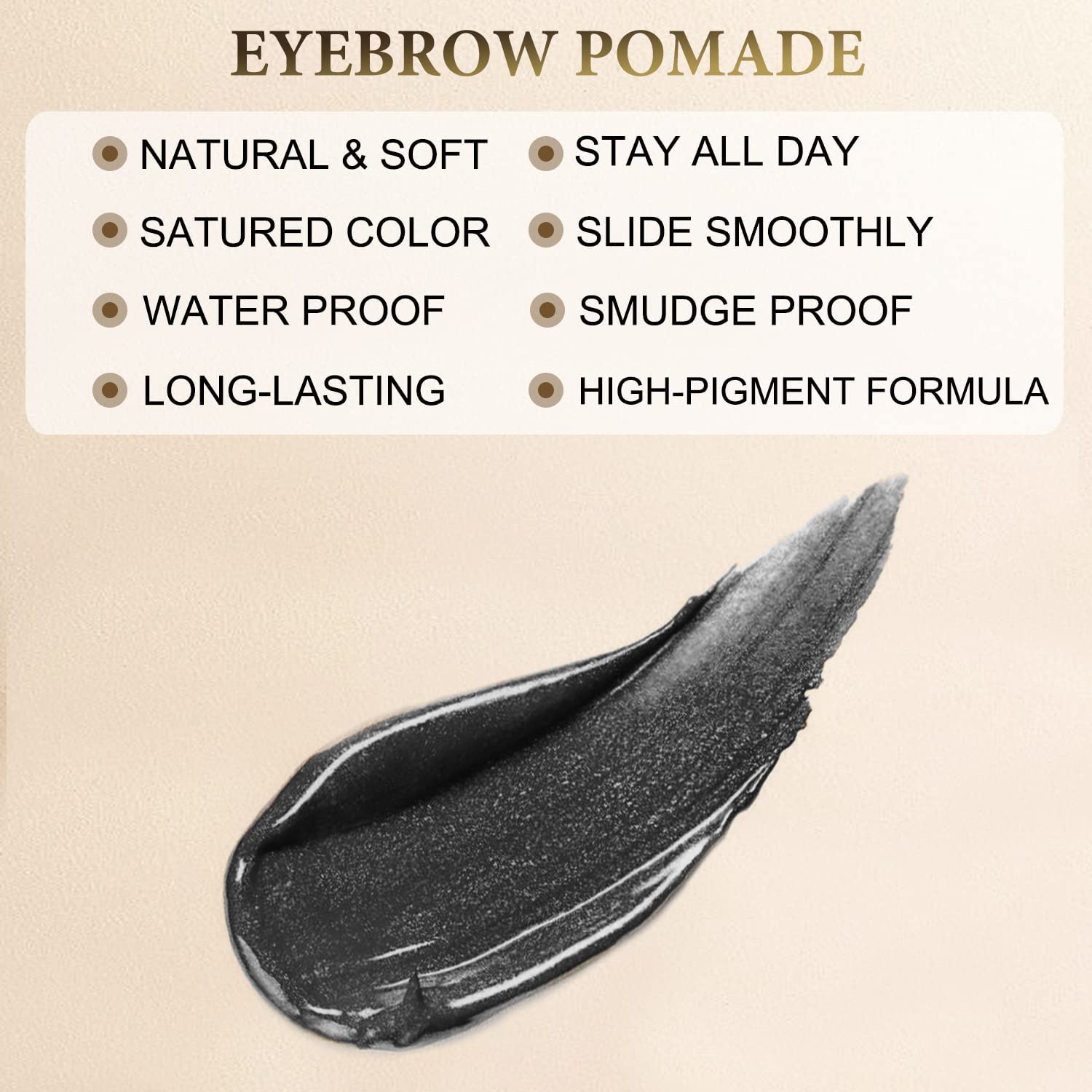 LAVONE waterproof brow pomade swatch showing durable pigment and smudge resistance.