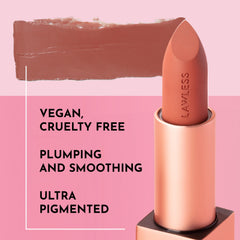 Cookie shade swatch on lips highlighting satin finish and color payoff
