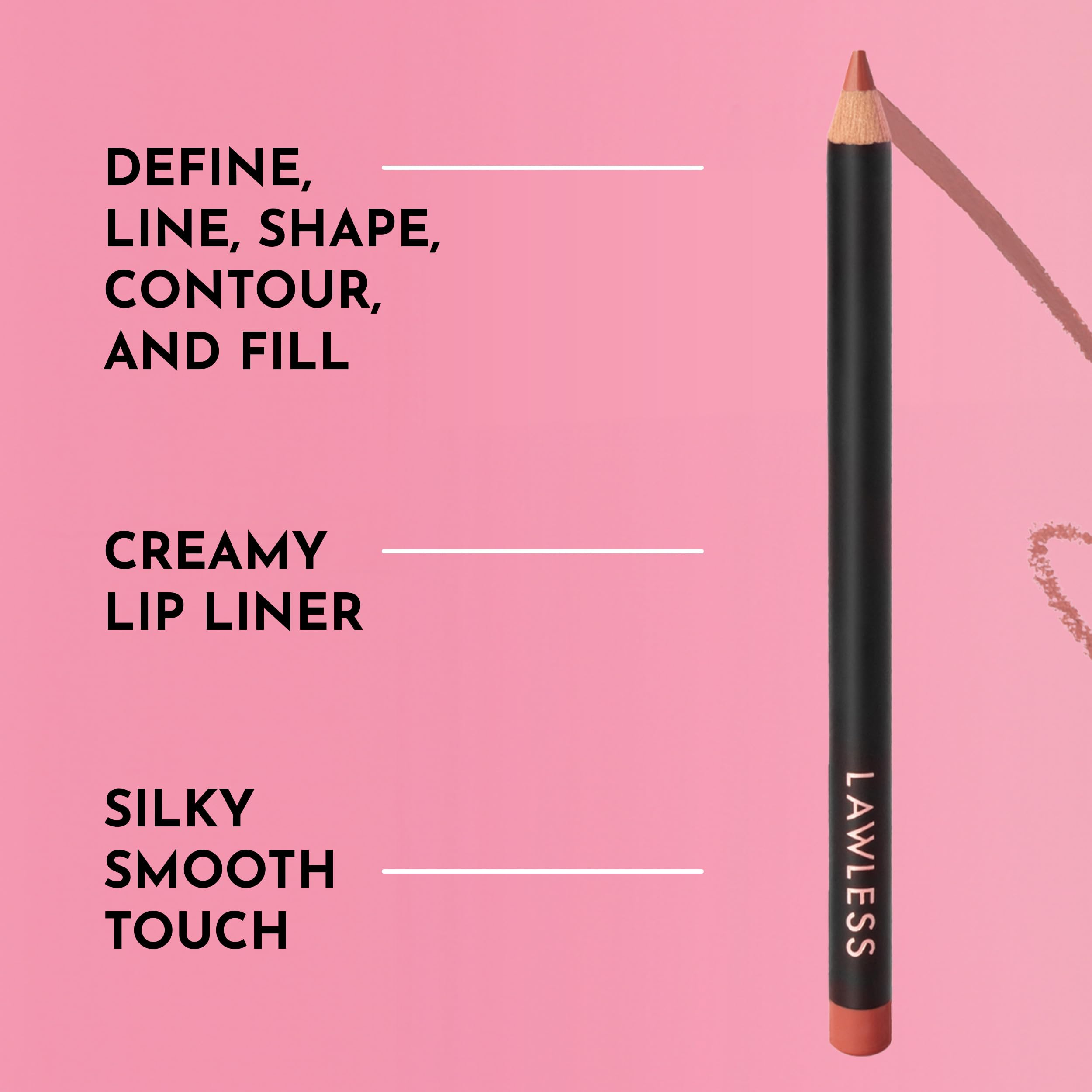 Lawless Forget the Filler Definer Liner Cinnamon swatch on lips emphasizes subtle color and even contour