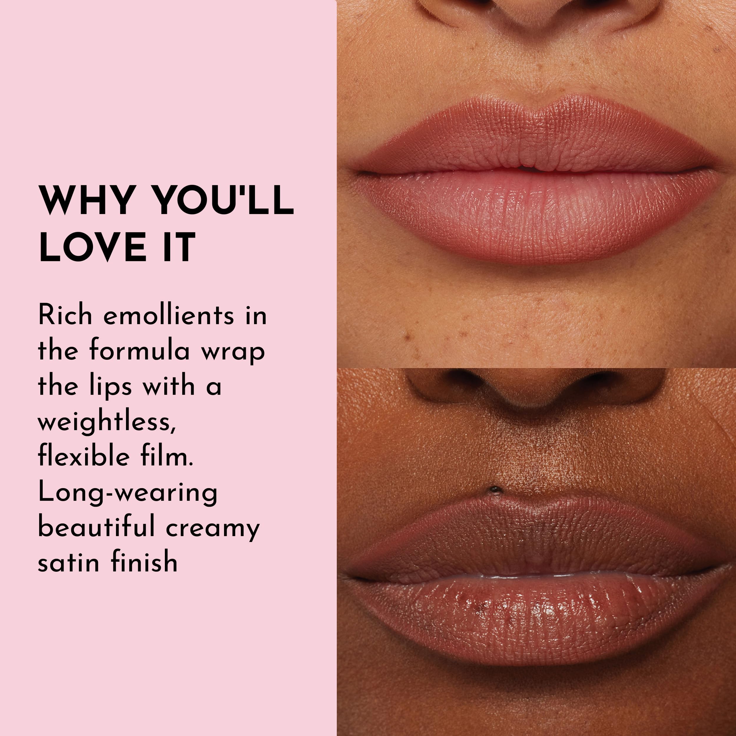 Lawless Forget the Filler Definer Liner Cinnamon satin finish on lips suggests long-wearing comfort