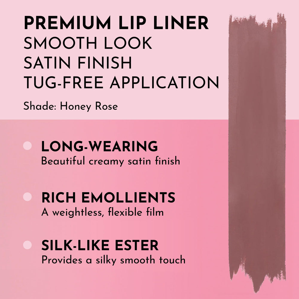 Close-up of Lawless liner outlining lips in Honey Rose for precise definition.