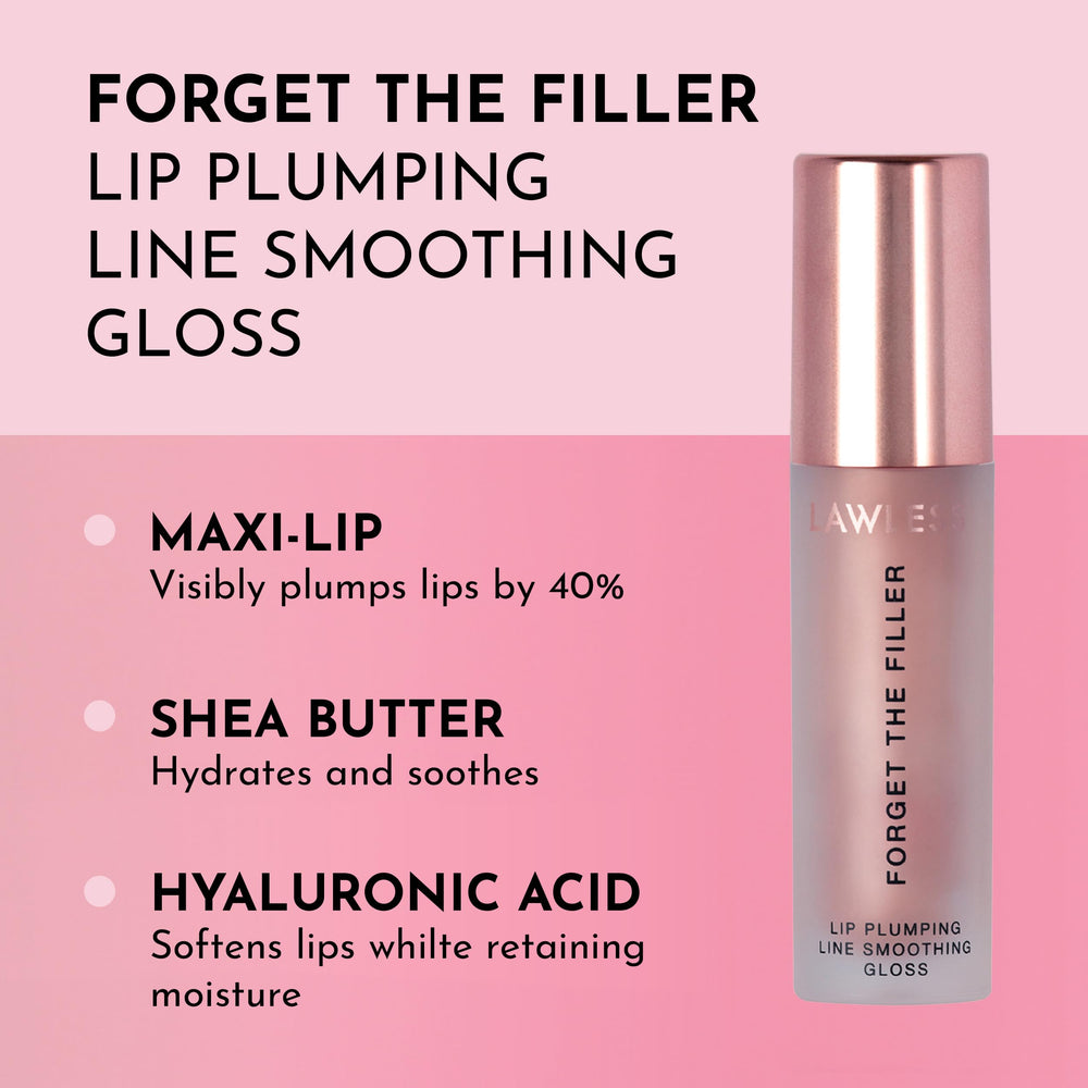 Lawless Forget the Filler Candy Sky gloss swatch on lips for shine and hydration.