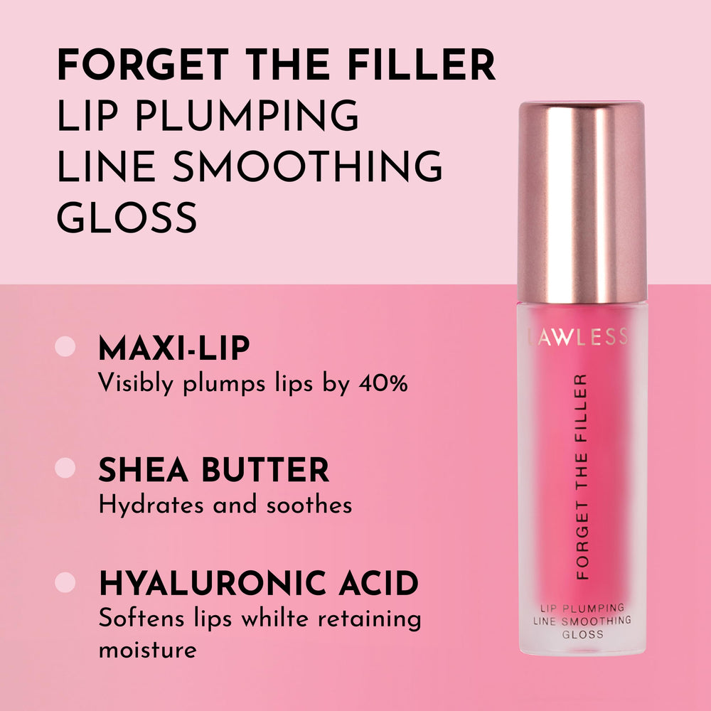 Lawless Forget The Filler gloss close-up, glossy finish and hydrated look.
