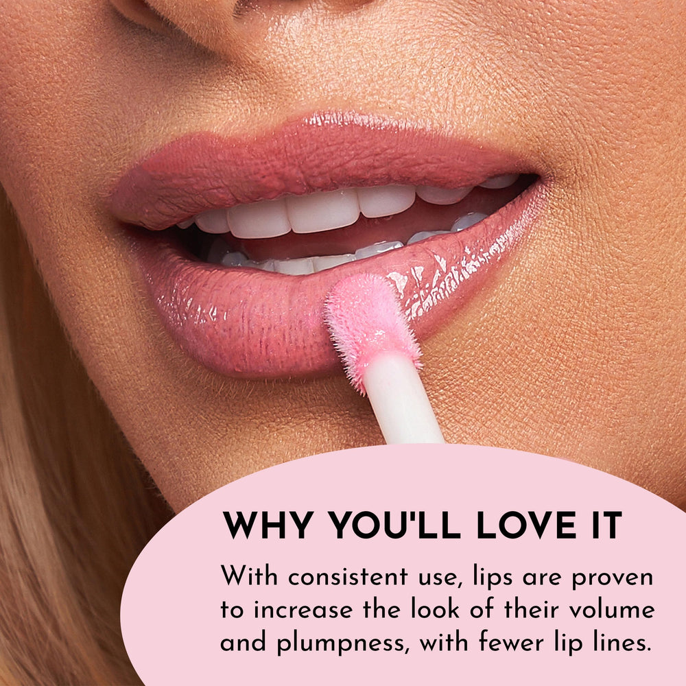 Lawless Forget the Filler lip-plumper apply-on-lips shot shows ultra-shiny finish
