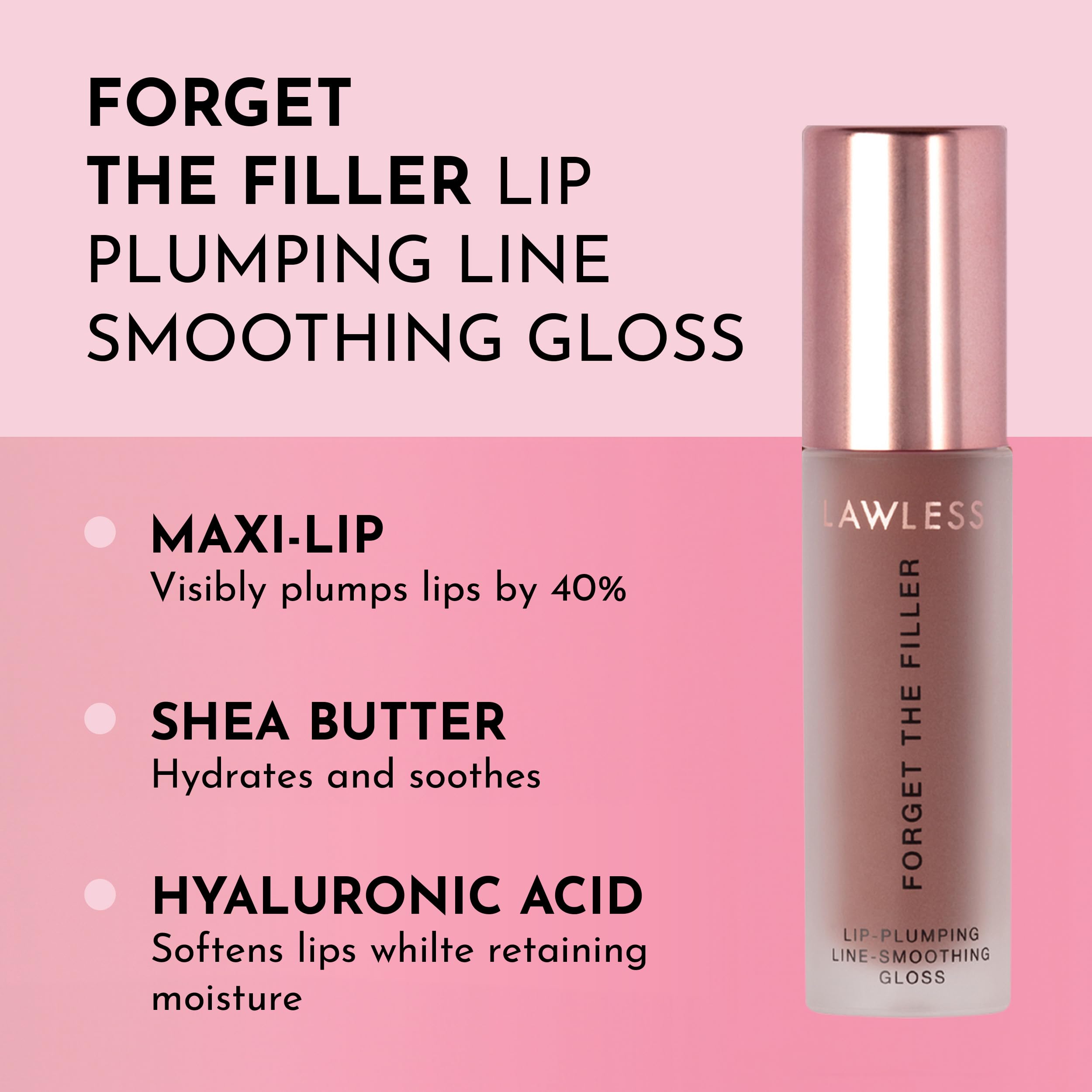 Lawless Forget The Filler gloss close-up showing plumped lips