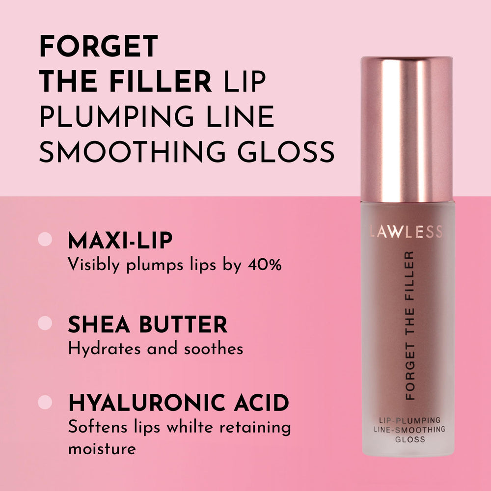 Lawless Forget The Filler gloss close-up showing plumped lips