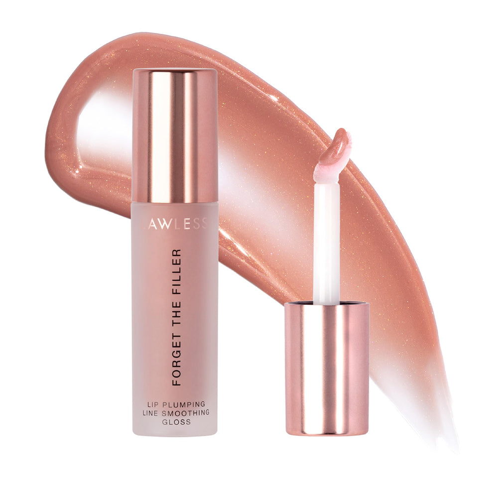 Lawless Forget The Filler Lip Plumper Nudie Pink tube shows soft pink gloss with plumping shine