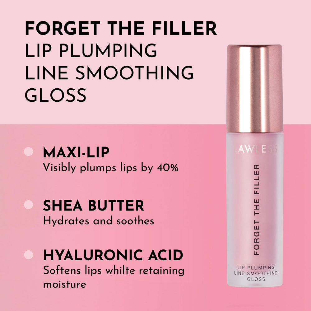 Lawless Forget The Filler Pink lip plumper swatch highlighting shine and volume