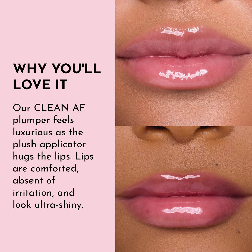 Glossy finish with hydration from Shea Butter and Rosehip Oil on lips