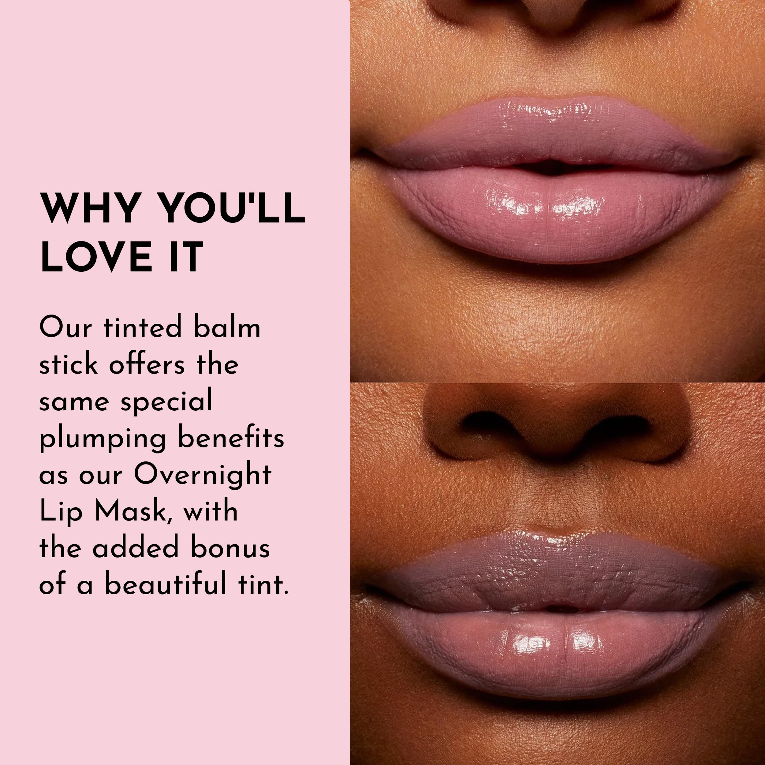 Cupid shade swatch on lips showing rosy, translucent coverage