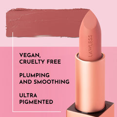 LAWLESS Forget the Filler lip-plumping lipstick texture appears velvety and comfortable