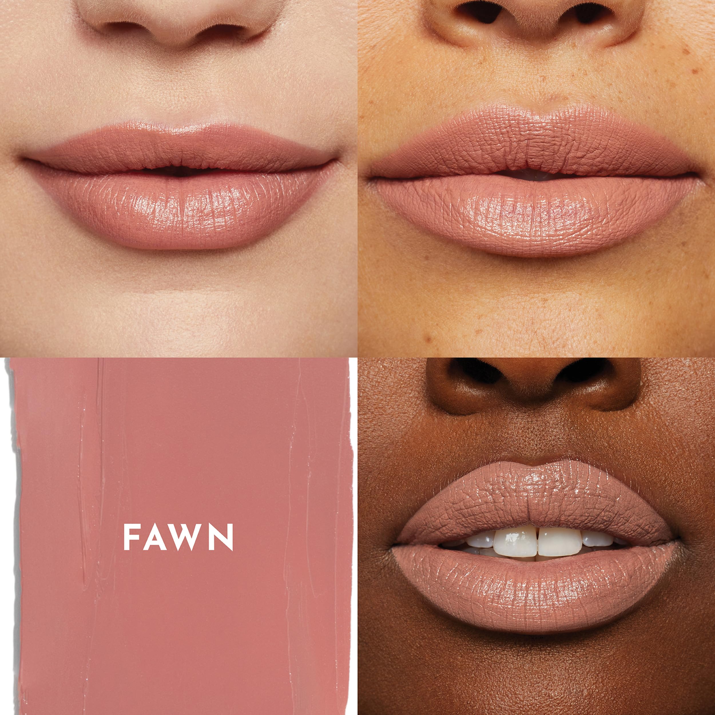 Side view of swatched Lawless lipstick reveals even color and plump-looking finish
