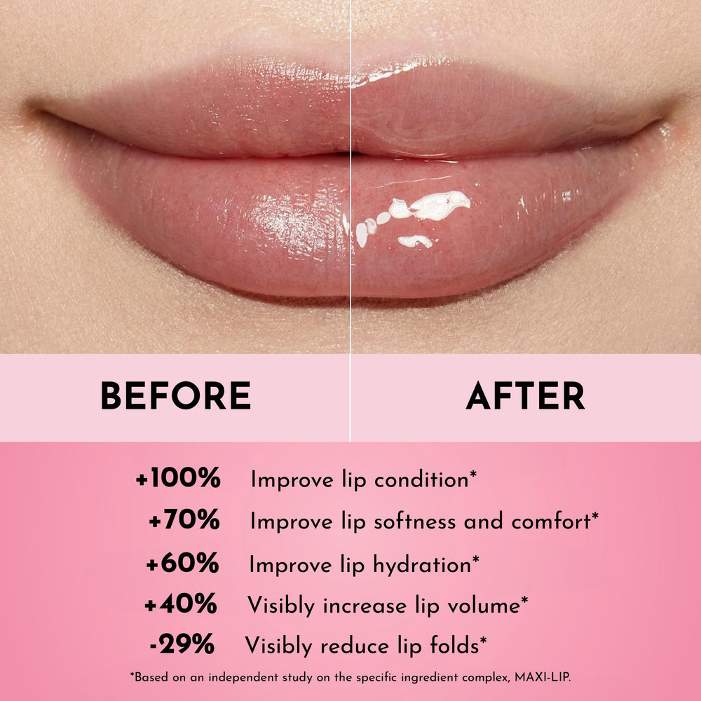 Lawless Forget The Filler lip shine applied on lips for dramatic glow