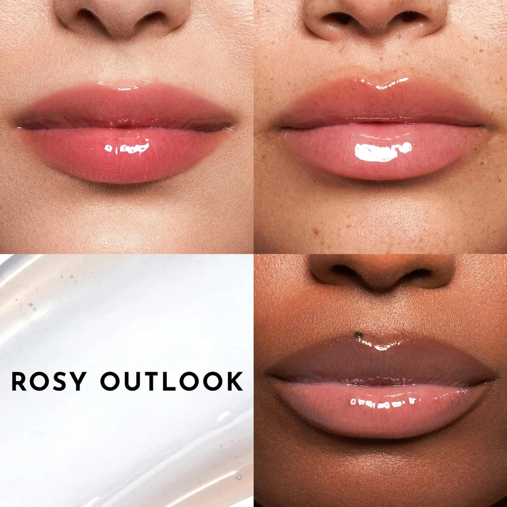 LAWLESS gloss layered over lipstick for glass-like shine and color depth