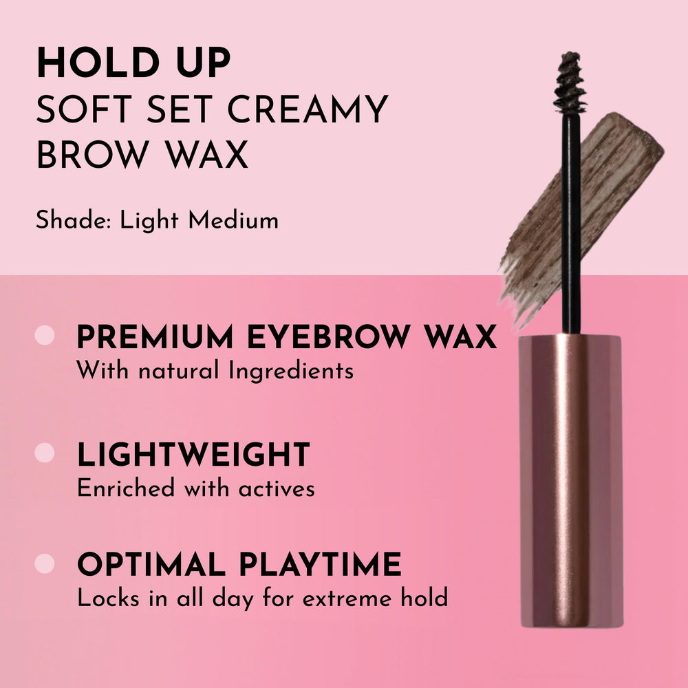 LAWLESS Hold Up Soft Set Brow Wax brush showing precise application