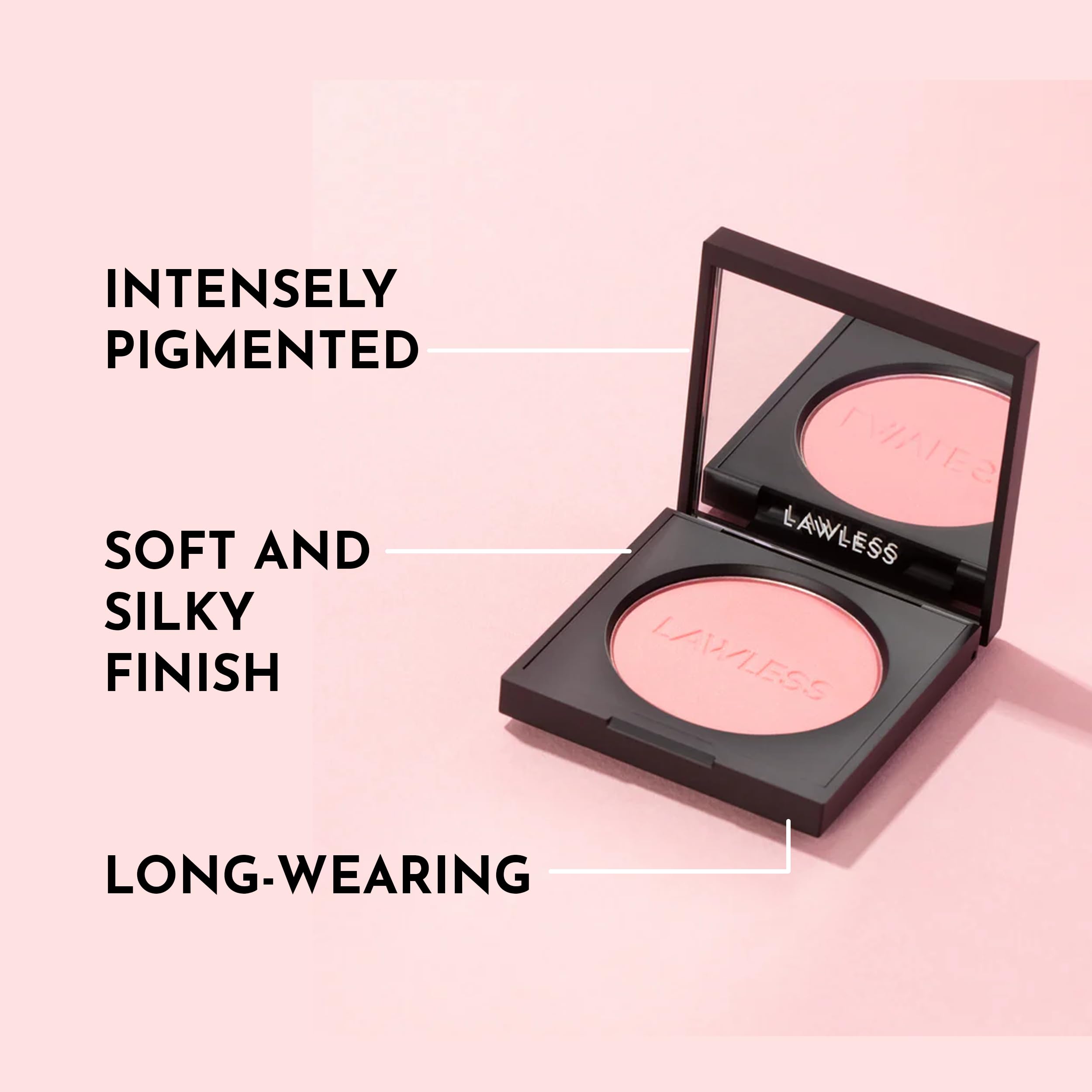 LAWLESS Make Me Blush Silk finish application delivers a soft, non-powdery glow.