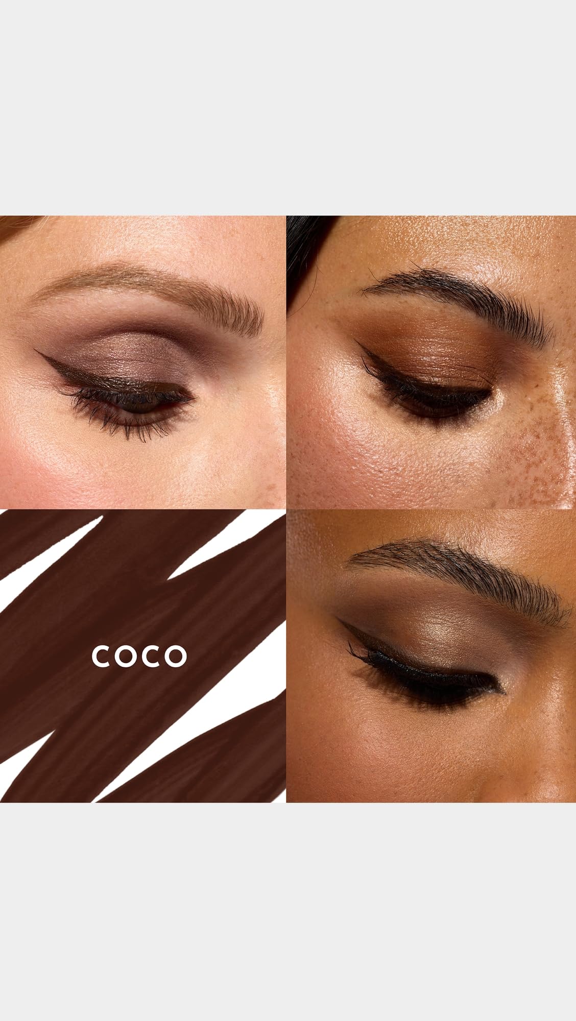 Swatch of Coco brown on eyelid showing rich color payoff