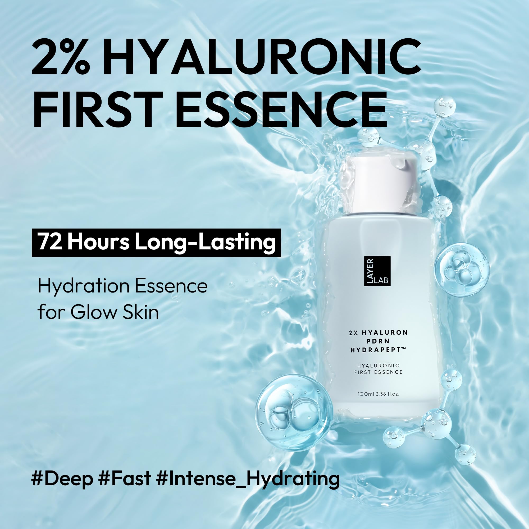 LAYERLAB Hyaluronic First Essence dropper closeup enables precise dosing for hydrated skin.