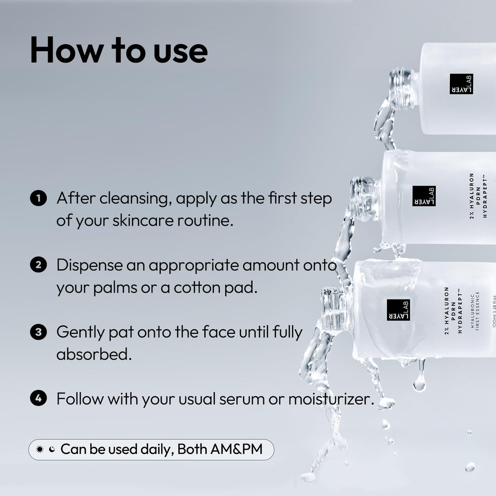 LAYERLAB Hyaluronic First Essence lab-science shot underscores Korean derm-science roots.