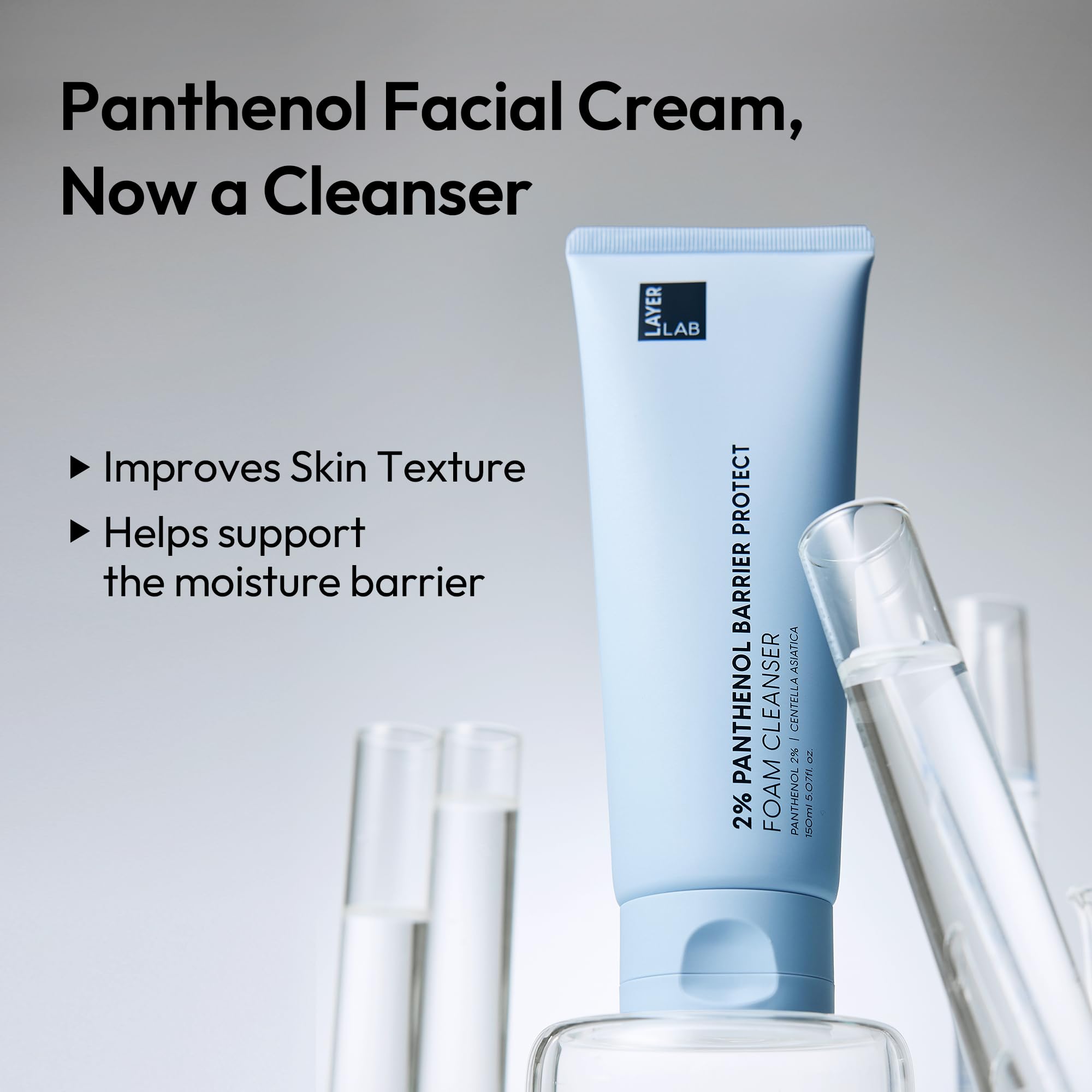 LayerLAB Korean Face Wash foam close-up shows rich lather for thorough cleansing.