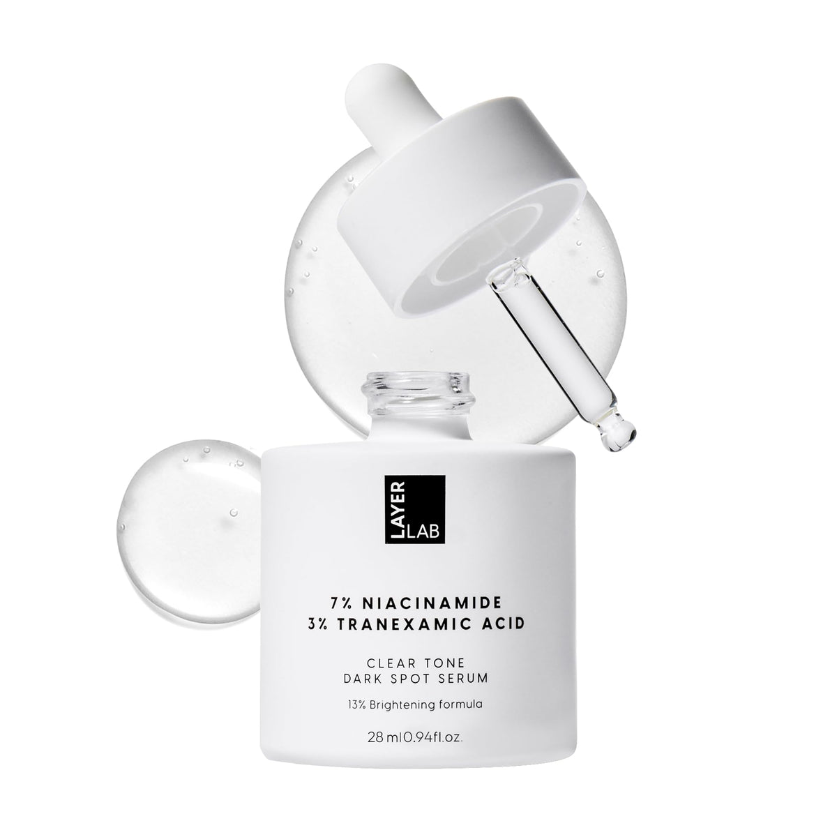 LayerLAB Niacinamide-7% Tranexamic-3% serum bottle showing dark-spot treatment potential.