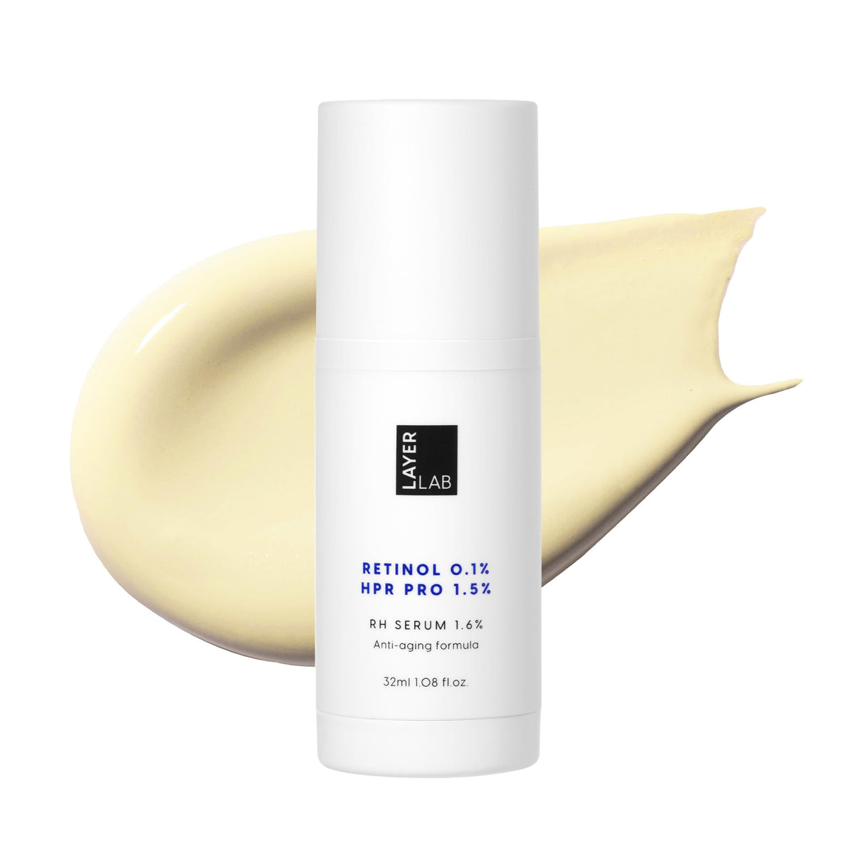LayerLab Triple Retinoid Serum bottle closed; premium packaging preserves nightly potency.