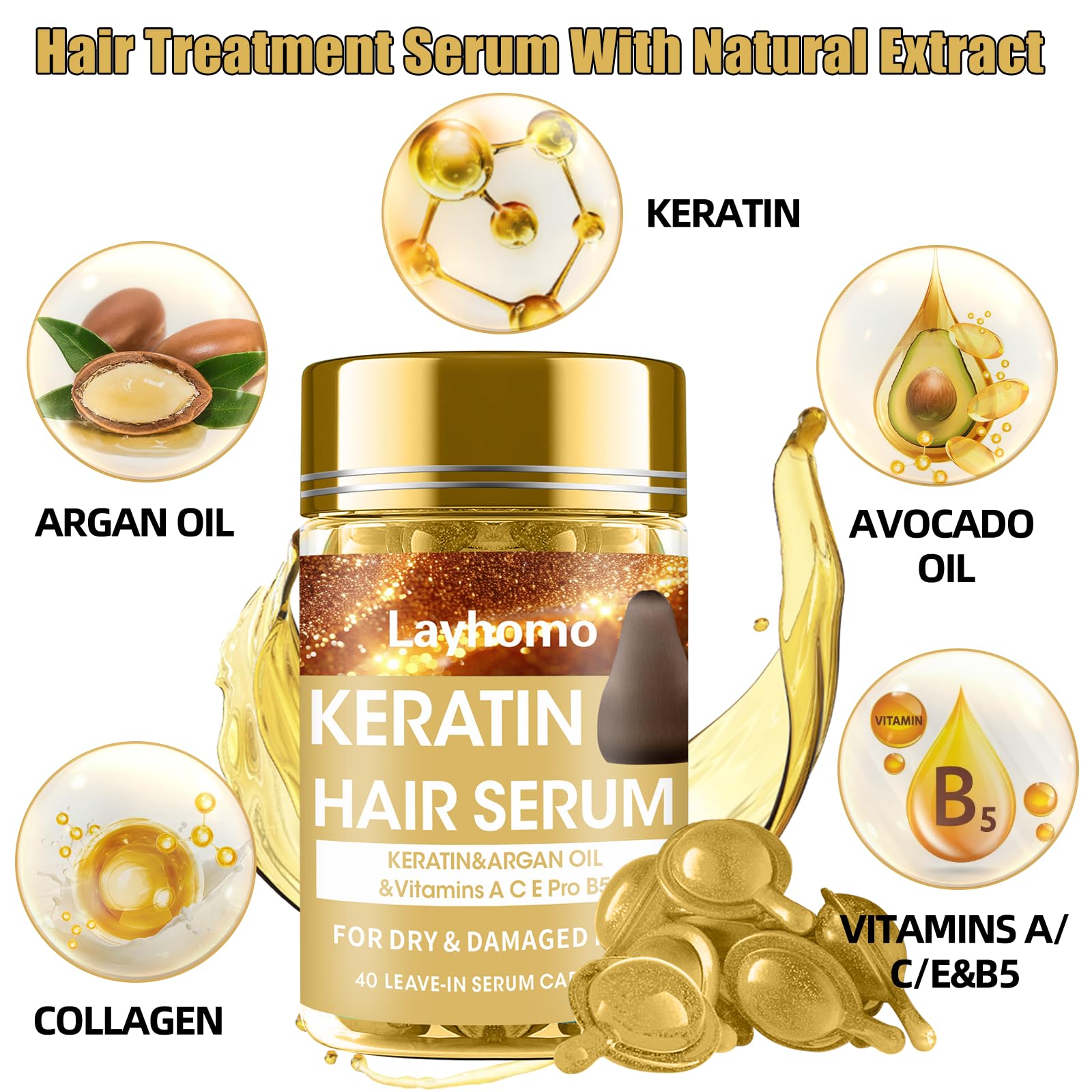 Layhomo hair oil capsules pack showing precise dosage.