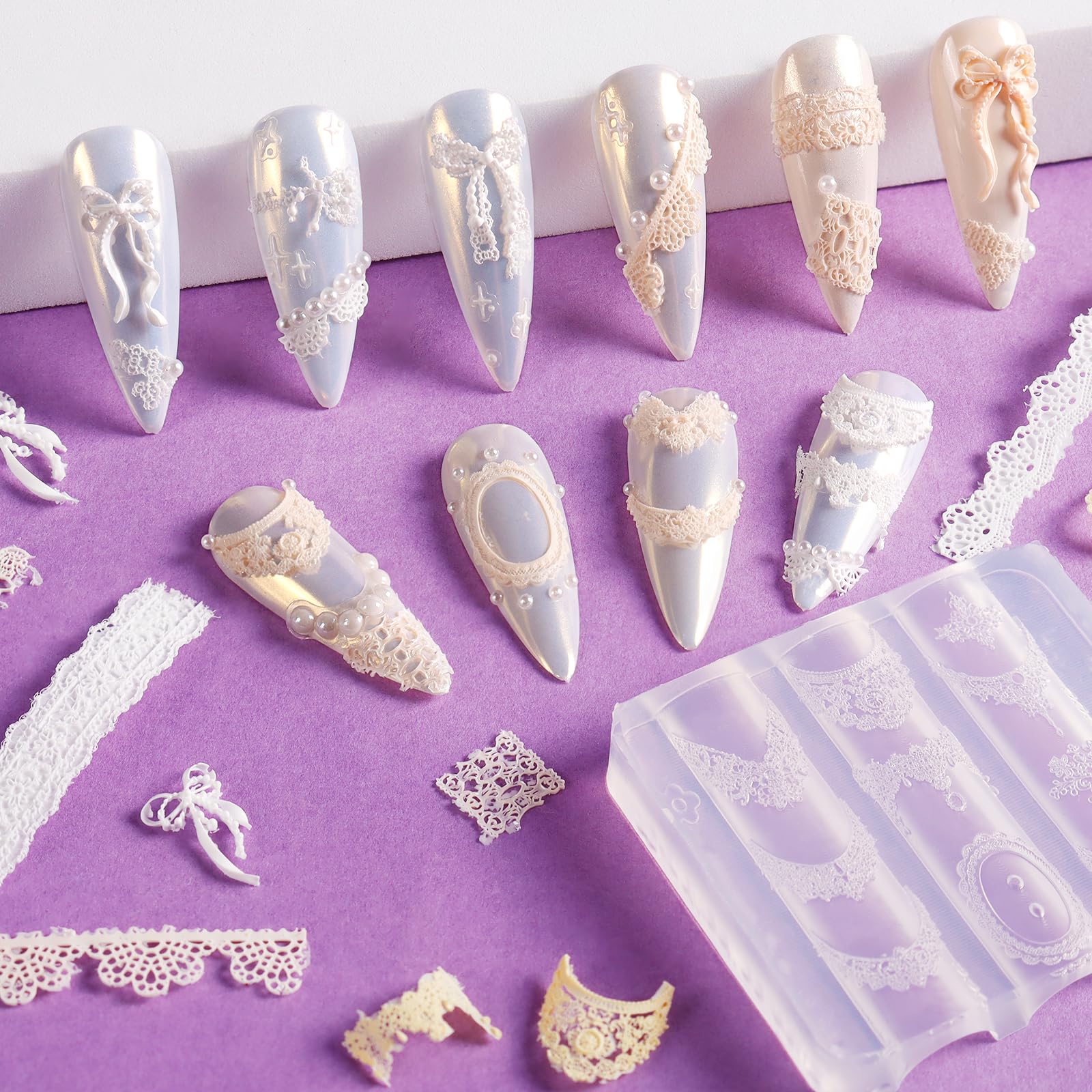 Laza 3D lace pattern mold showcasing refined nail embellishments