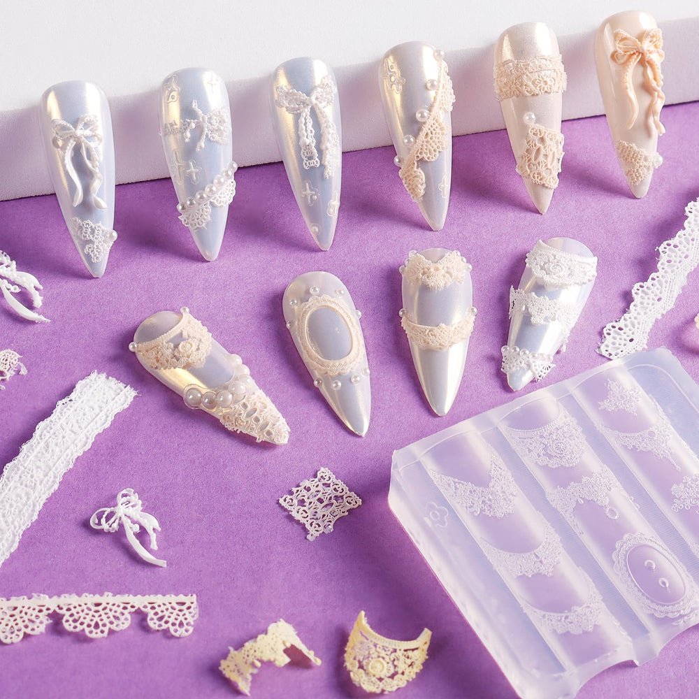 Laza 3D lace pattern mold showcasing refined nail embellishments