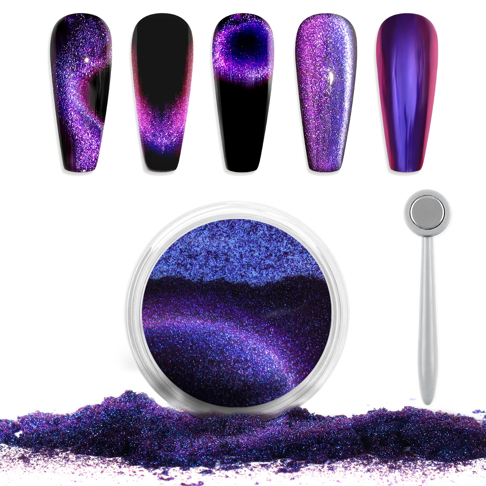 Laza Cat Eye chameleon powder jar with color-shifting shimmer for galaxy nails