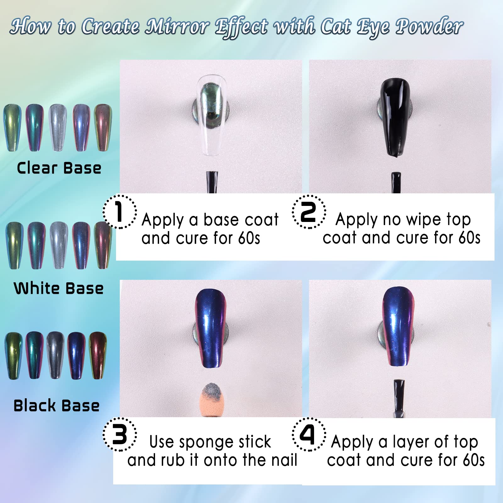 Laza Cat Eye powder on UV gel nails delivers mirror-like glow