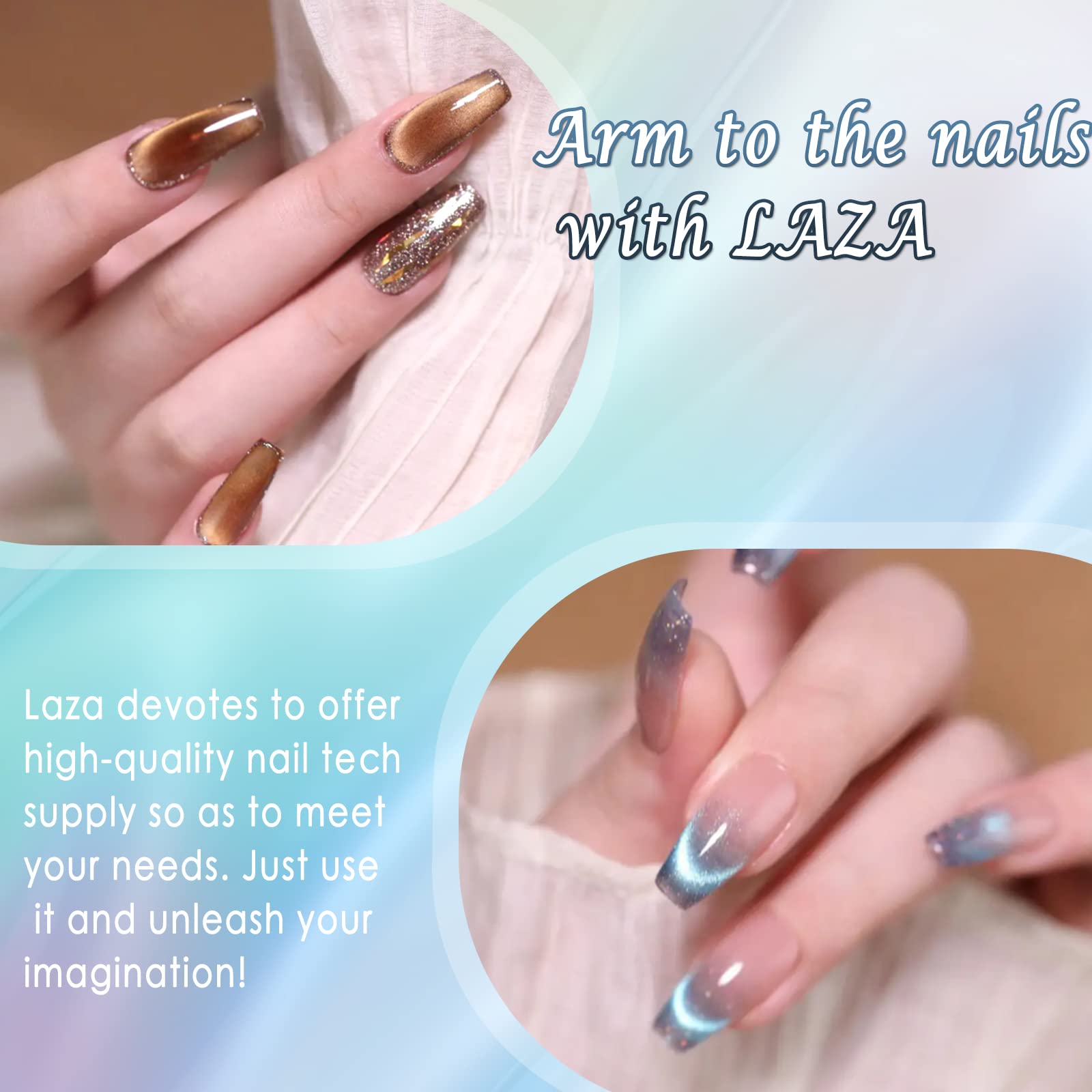 Laza Cat Eye kit works with natural nails and top coat for easy home spa manicure
