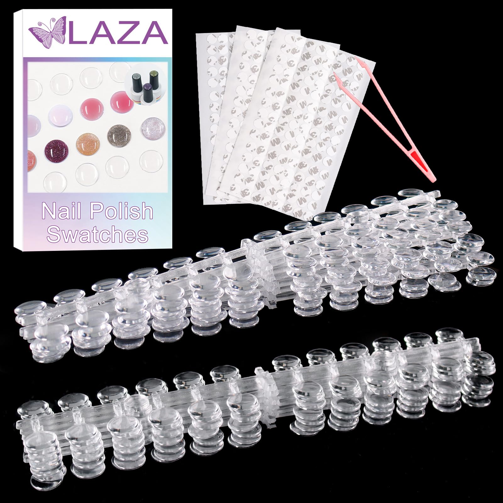 Laza nail swatch dots clearly display gel polish colors for clients.