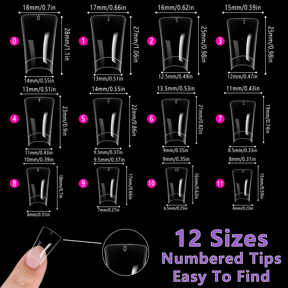 Laza nail tips transparent PMMA material for natural look.