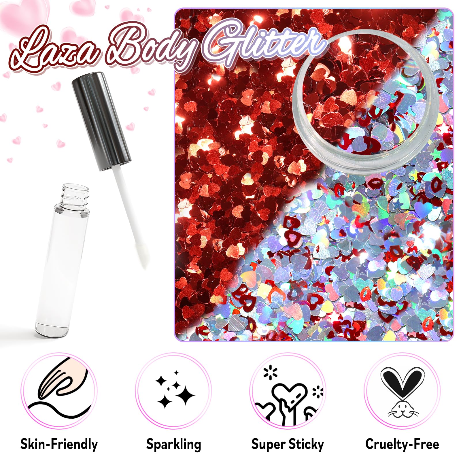 Laza Valentines glitter jar 2, shimmering confetti for bold nail art and party looks.