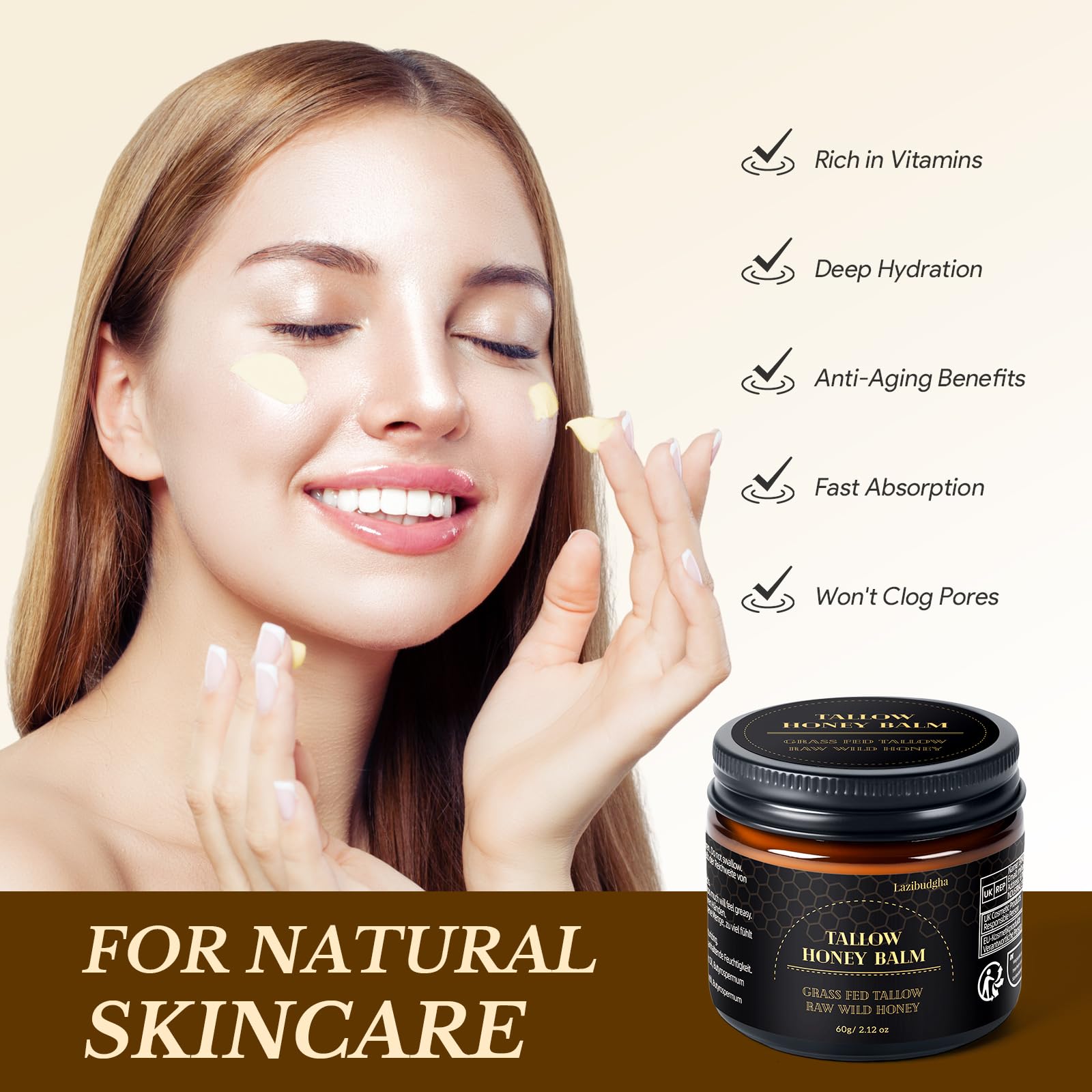 Lazibudgha Beef Tallow Honey Balm body-lotion for rough skin.