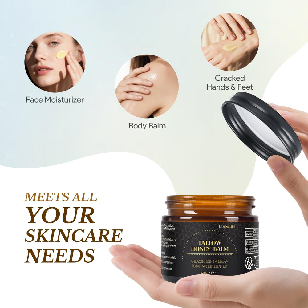 Lazibudgha balm provides gentle nourishment for dry skin.