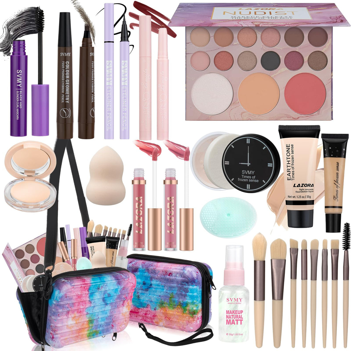 LAZORA makeup palette with diverse shades for versatile looks.