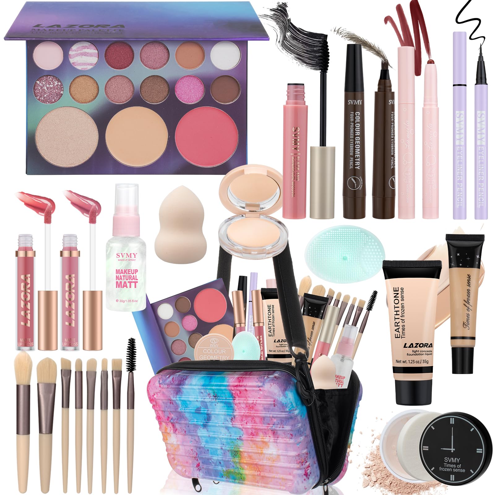 LAZORA teen makeup set palette close-up for versatile shades and creative looks.